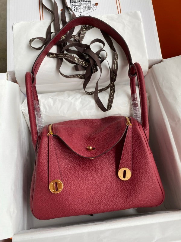 Bolsa Hermes Lindy 26 Rouge Grenat Clemence Leather