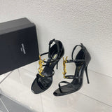 Saint Laurent Cassandra Sandal Heels Gold Patent Leather