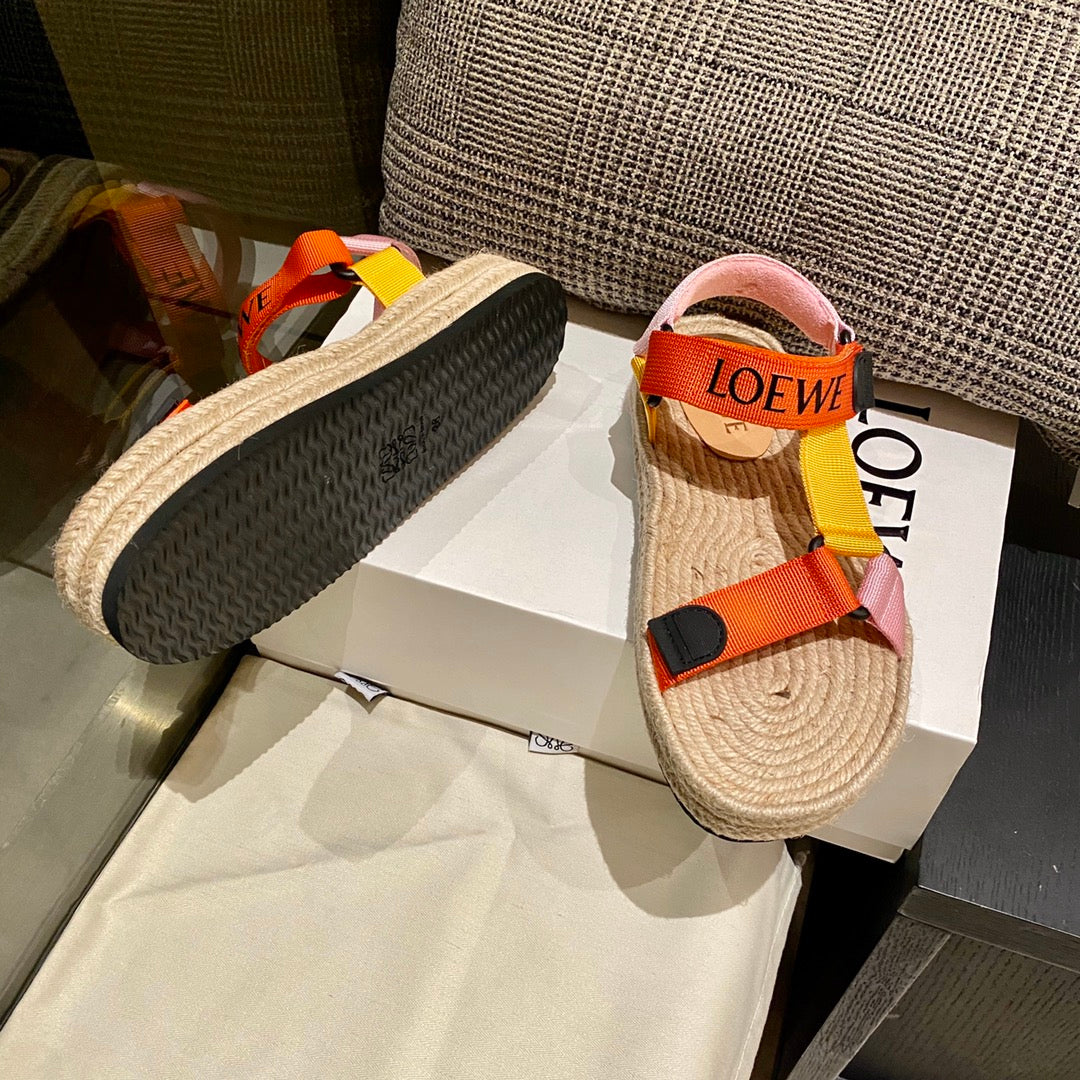 LOEWE Strappy Espadrille Sandals Women Nylon In Beige/Orange