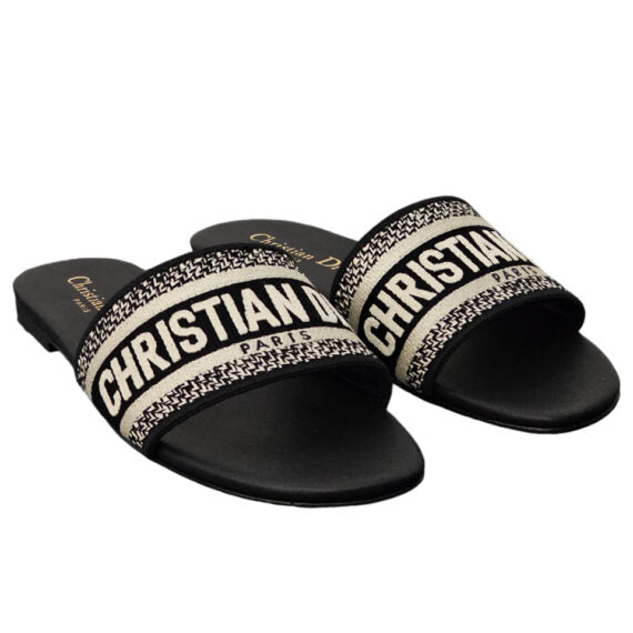 Chinelo Christian Dior Dway em algodão bordado preto