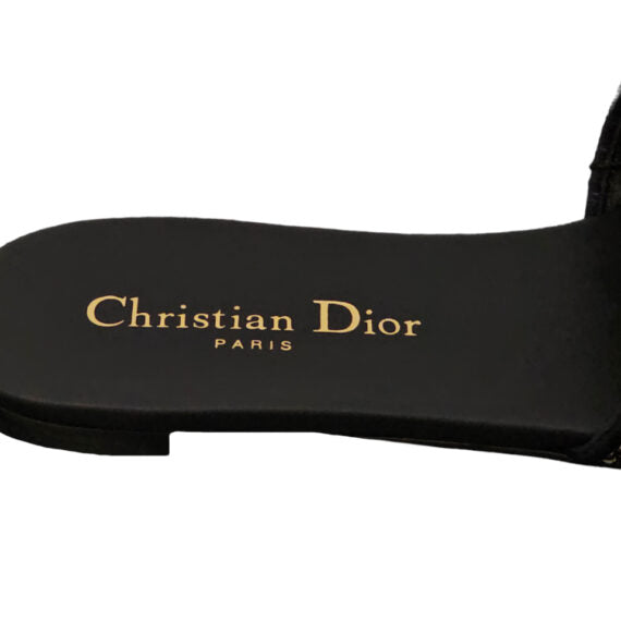 Chinelo Christian Dior Dway em algodão bordado preto