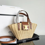 CLASSIC PANIER BOLSA CELINE CESTA TEEN em PALHA E COURO