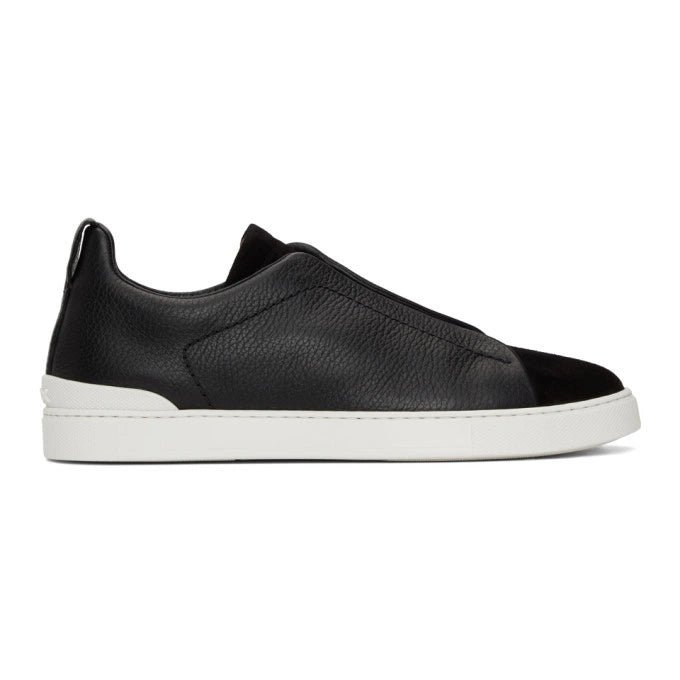 Tênis Zegna Triple Stitch Suede Sneakers Black White