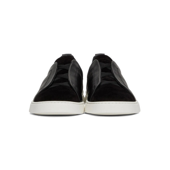 Tênis Zegna Triple Stitch Suede Sneakers Black White