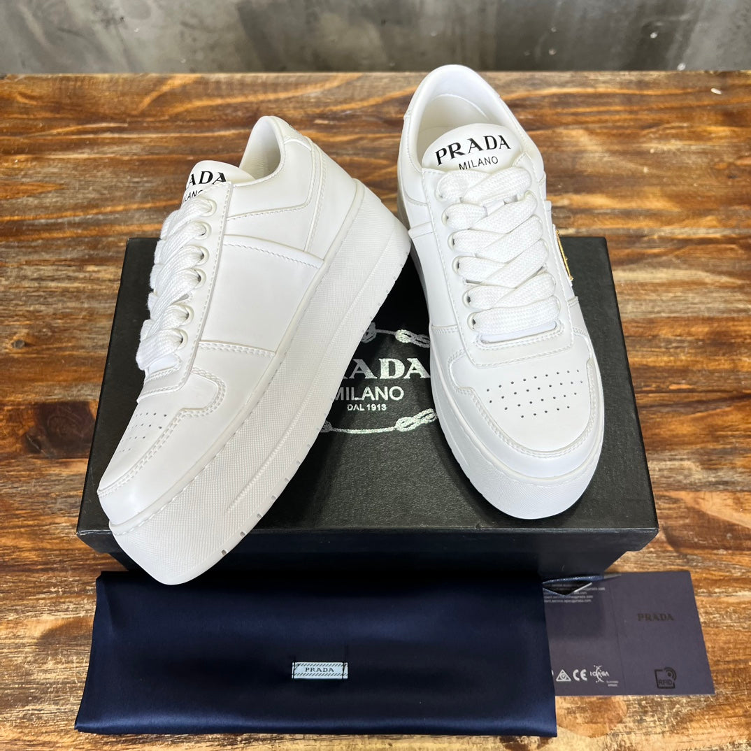 Prada Downtown Bold Leather Sneakers White