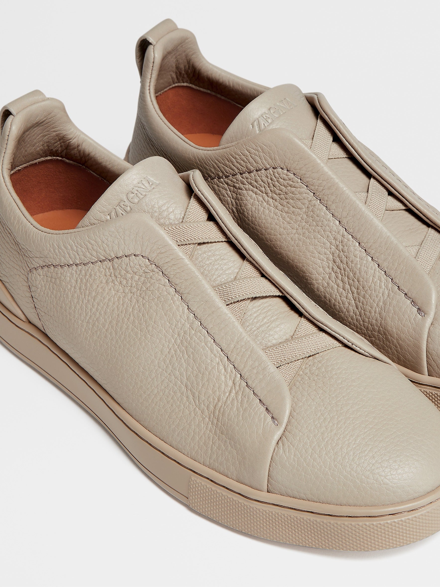 Tênis Zegna Beige Deerskin Triple Stitch Sneakers