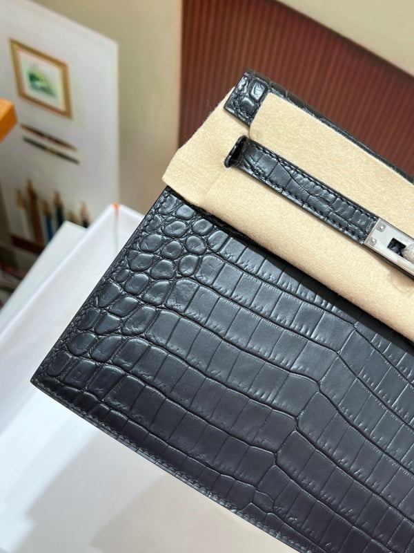 Bolsa Hermes Kelly Pochette 22 Crocodile 88 Graphite