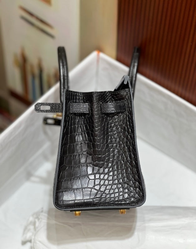 Bolsa Hermes Birkin 25cm porosus crocodile CC89 Noir gold