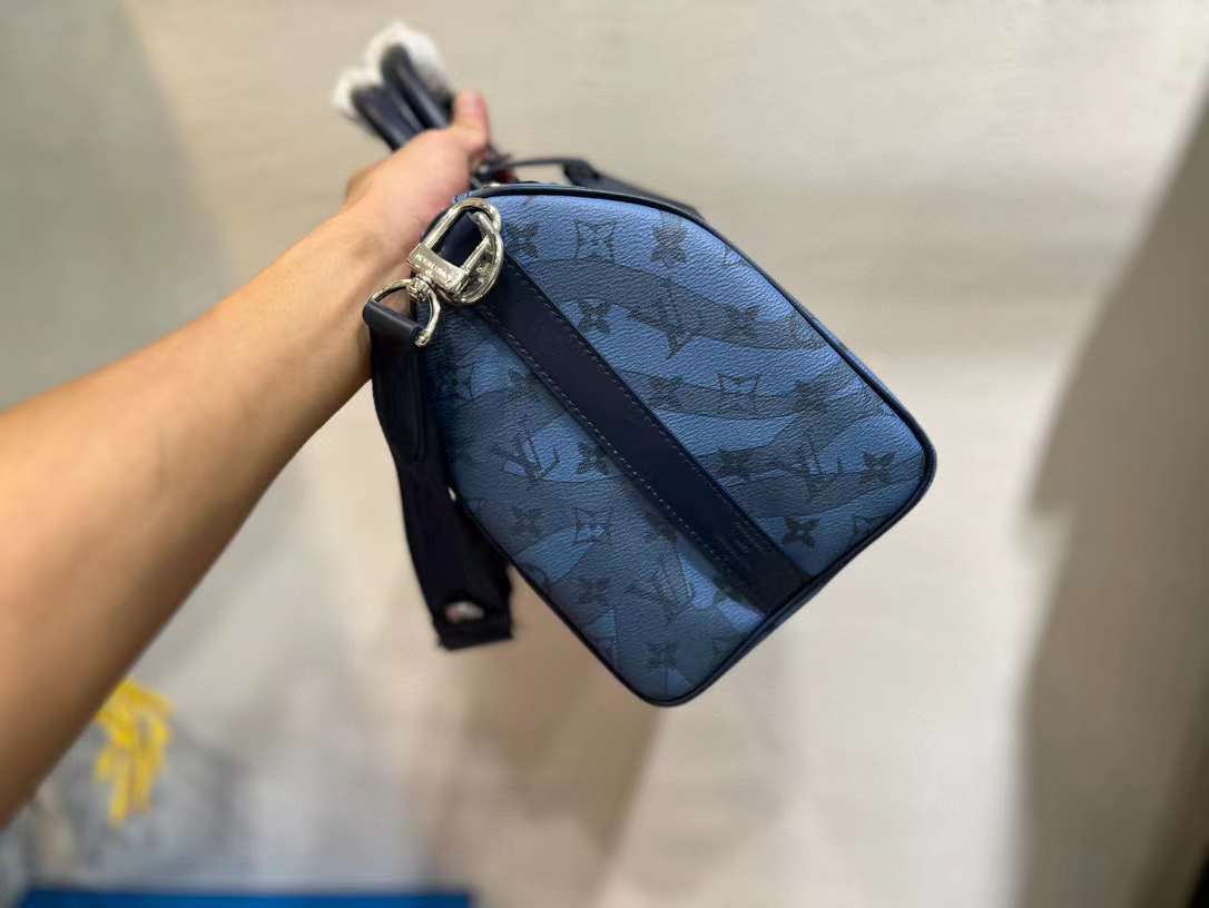 Louis Vuitton Black, Blue Taurillon Monogram Keepall