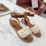 CELINE LYMPIA SANDAL in TRIOMPHE MACCRAMÉ COTTON & CALFSKIN