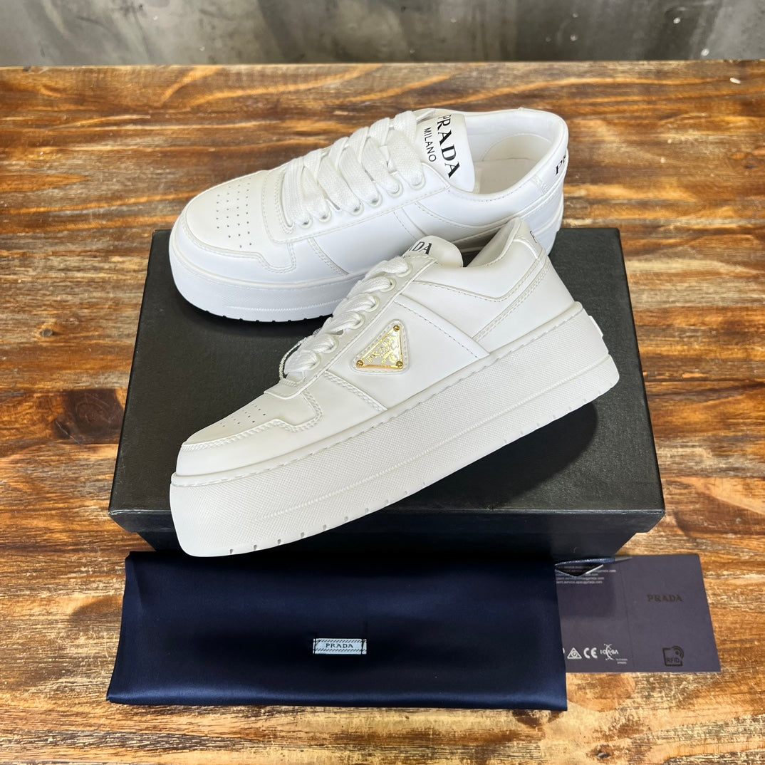 Prada Downtown Bold Leather Sneakers White