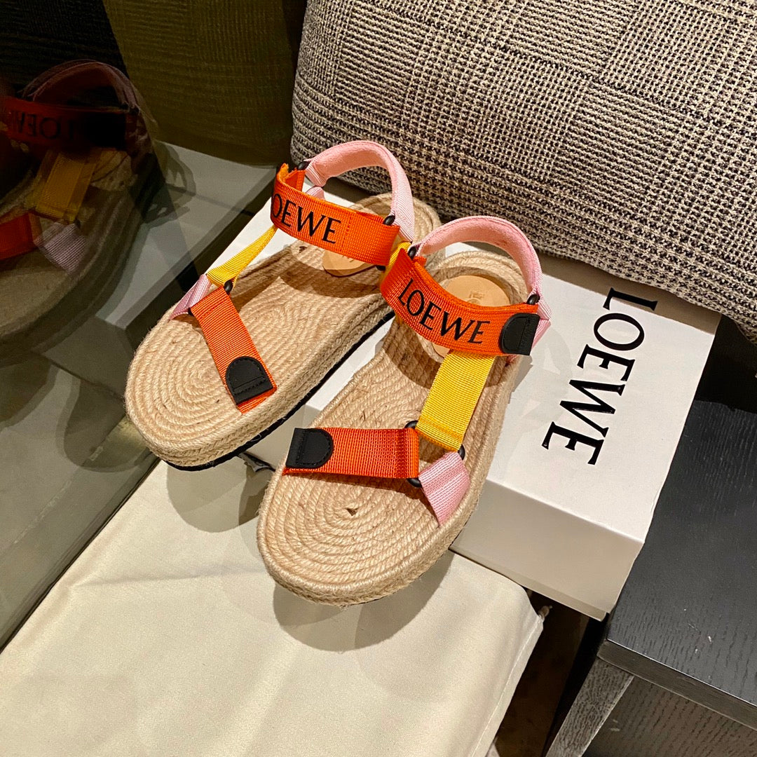 LOEWE Strappy Espadrille Sandals Women Nylon In Beige/Orange