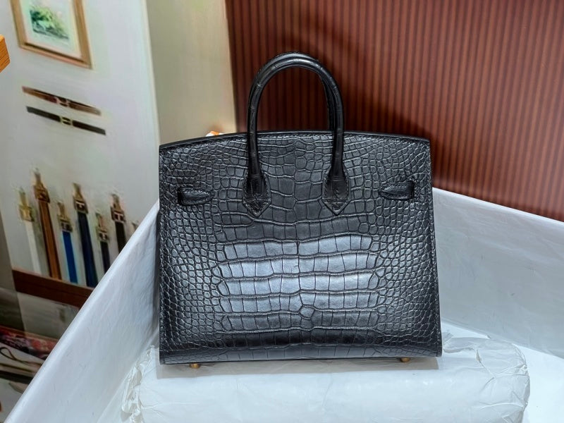 Bolsa Hermes Birkin 25cm porosus crocodile CC89 Noir gold