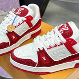 Louis Vuitton Trainer Trainer Maxi Red & White Handcrafted Rhinestone Sneaker