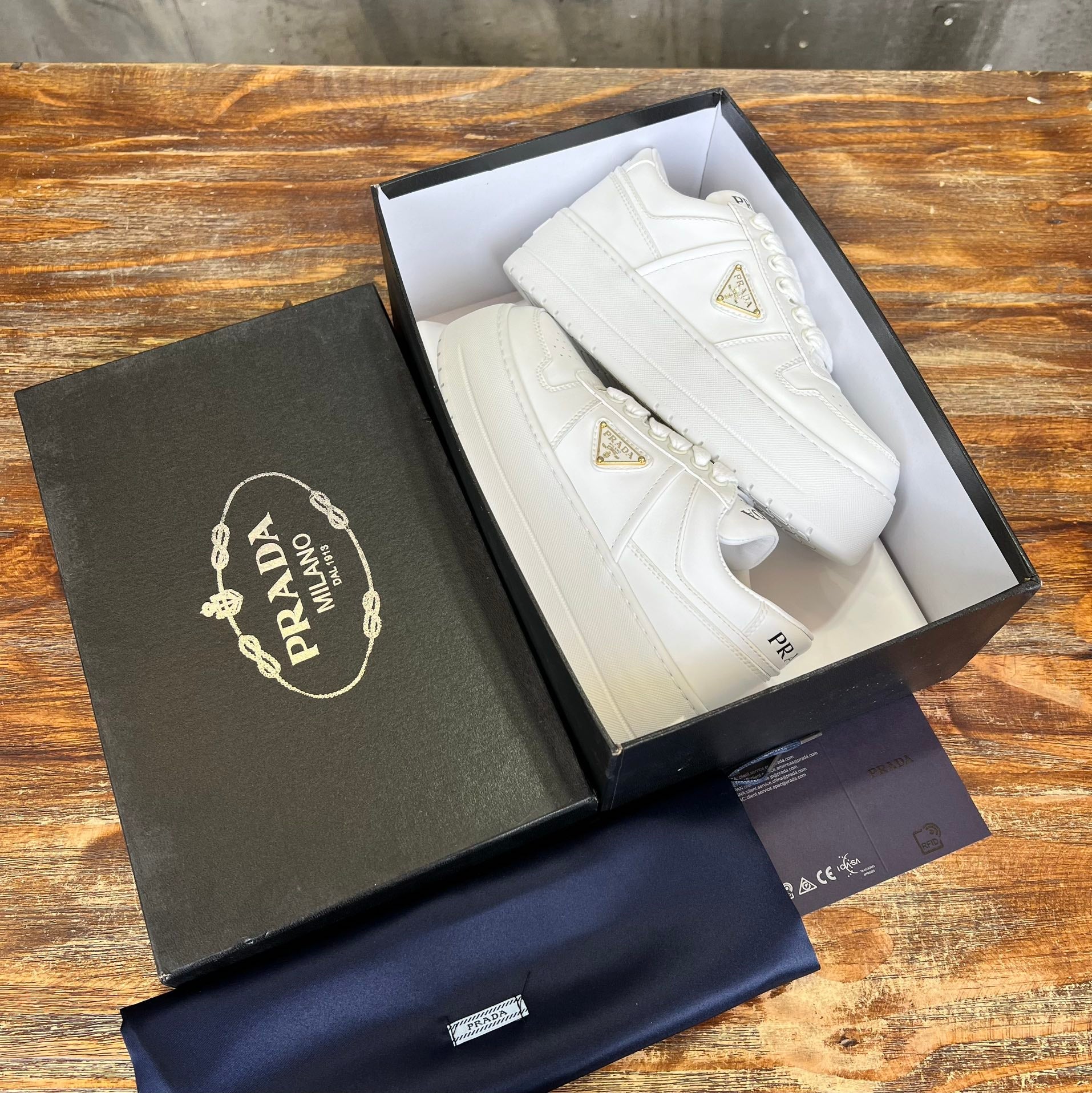 Prada Downtown Bold Leather Sneakers White