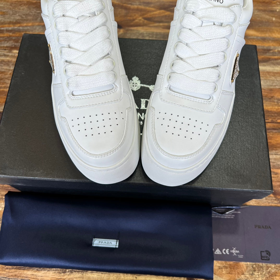 Prada Downtown Bold Leather Sneakers White
