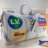 LOUIS VUITTON Monogram Logo Keepall Bandouliere 50 White
