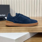 ZEGNA Blue Suede Triple Stitch Sneakers
