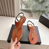 Sandálias tanga saint laurent couro Cassandra YSL Brown