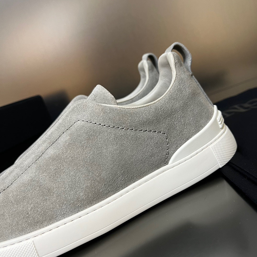 ZEGNA Grey Suede Triple Stitch Sneakers