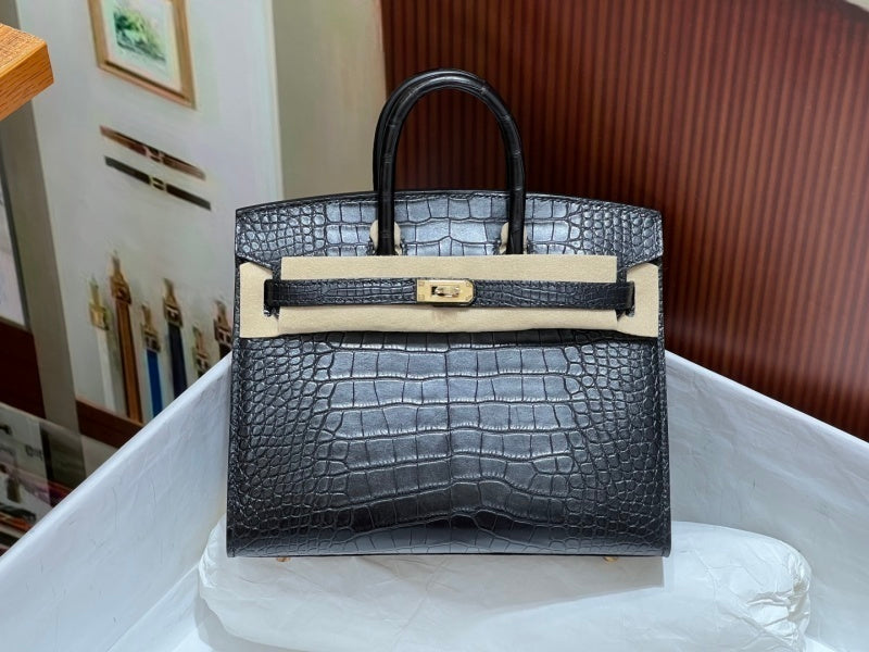 Bolsa Hermes Birkin 25cm porosus crocodile CC89 Noir gold