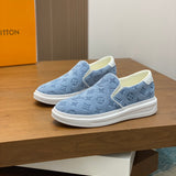 Louis Vuitton Men's Blue Suede Monogrammed Slip-On Sneaker