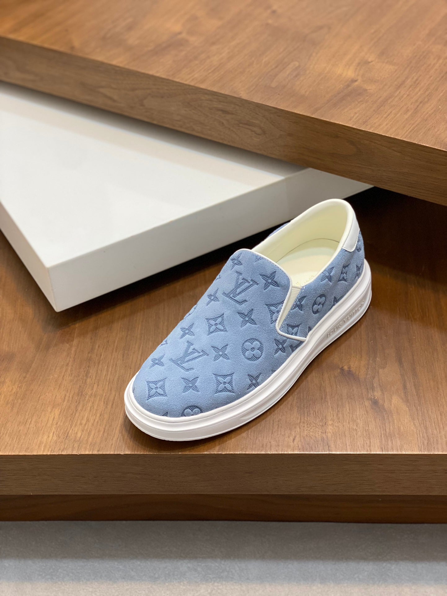 Louis Vuitton Men's Blue Suede Monogrammed Slip-On Sneaker