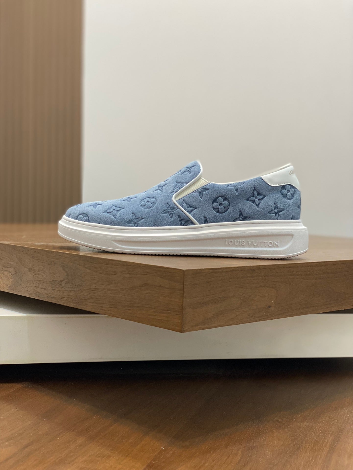 Louis Vuitton Men's Blue Suede Monogrammed Slip-On Sneaker