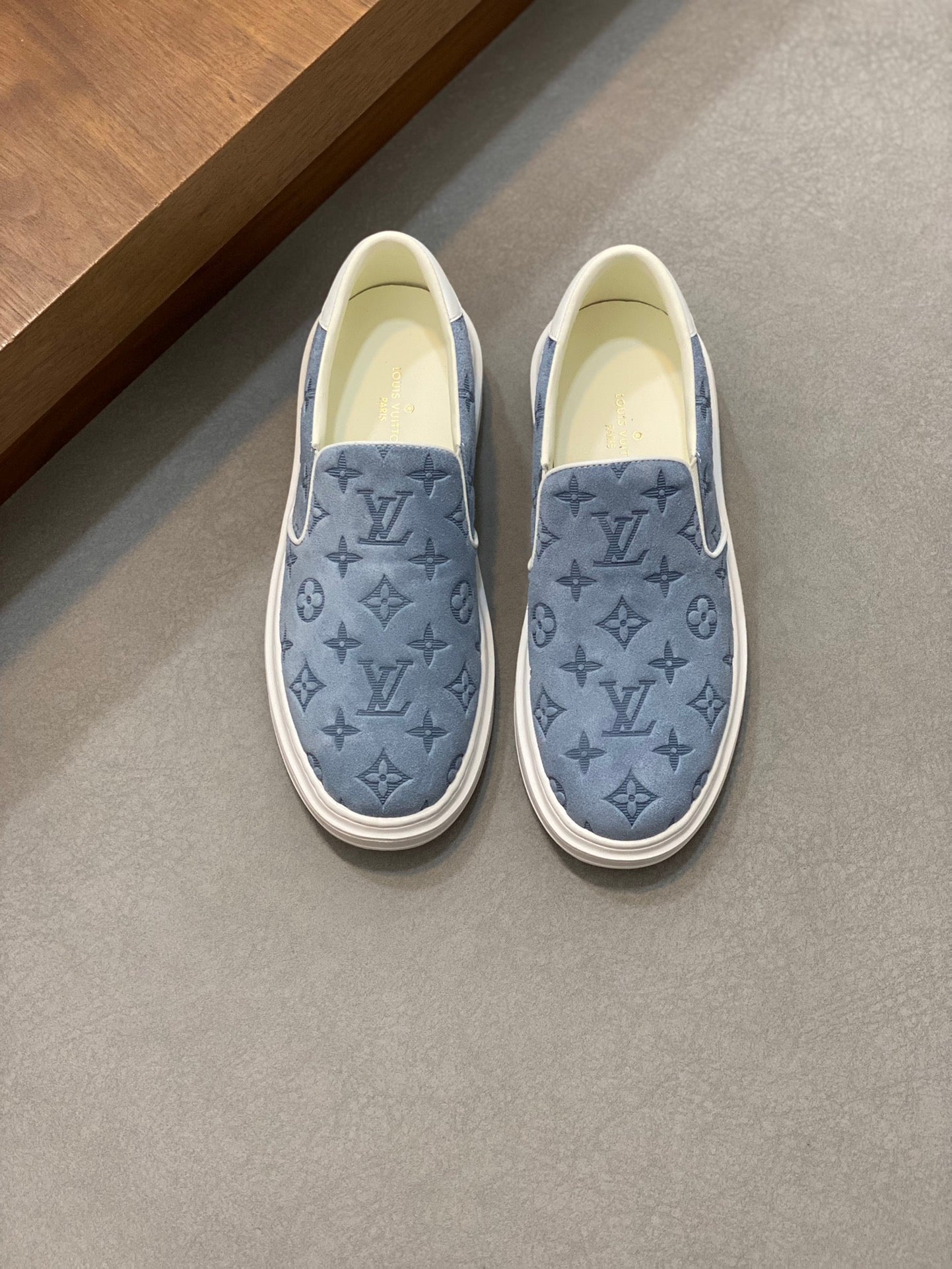 Louis Vuitton Men's Blue Suede Monogrammed Slip-On Sneaker