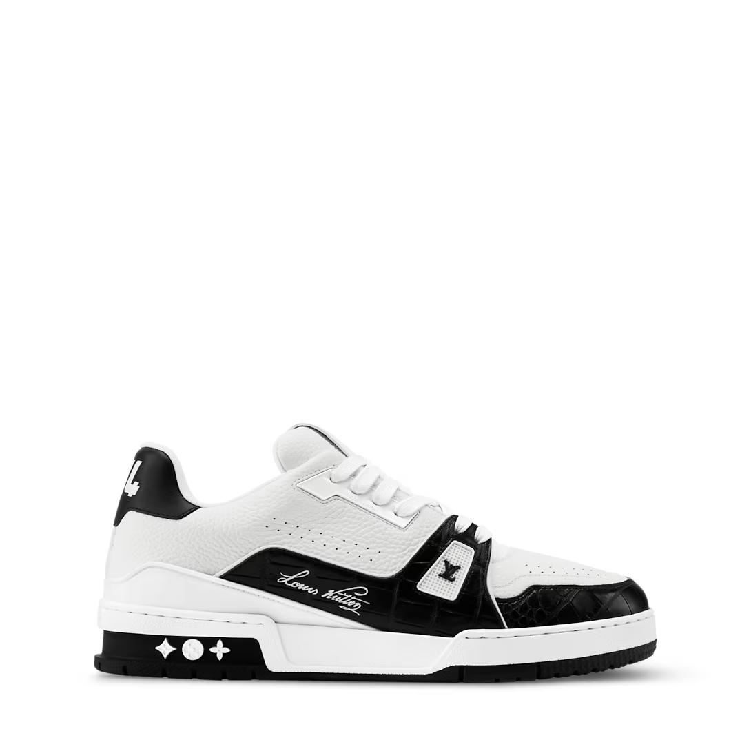 LV Trainer White Black Couro Texturizado