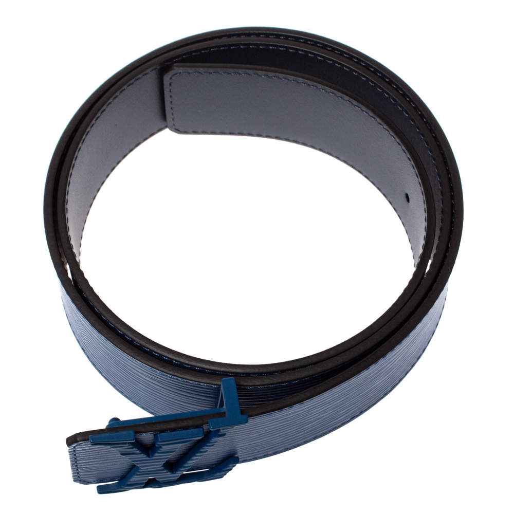 Cinto Louis Vuitton Blue Epi Leather LV Initiales Belt