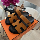 Hermes Chypre Sandal Noir Calfskin Leather Black Orange