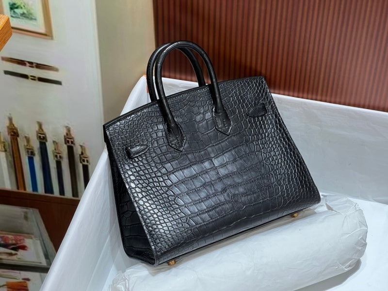 Bolsa Hermes Birkin 25cm porosus crocodile CC89 Noir gold