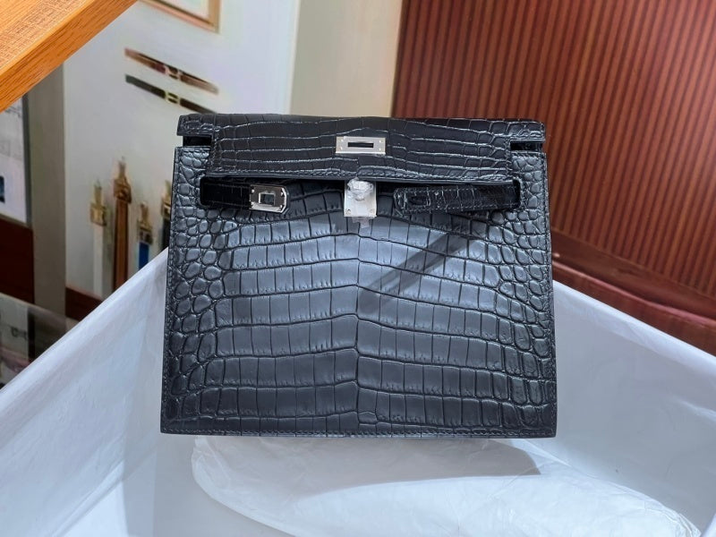 Bolsa Hermes Kelly Pochette 22 Crocodile 88 Graphite
