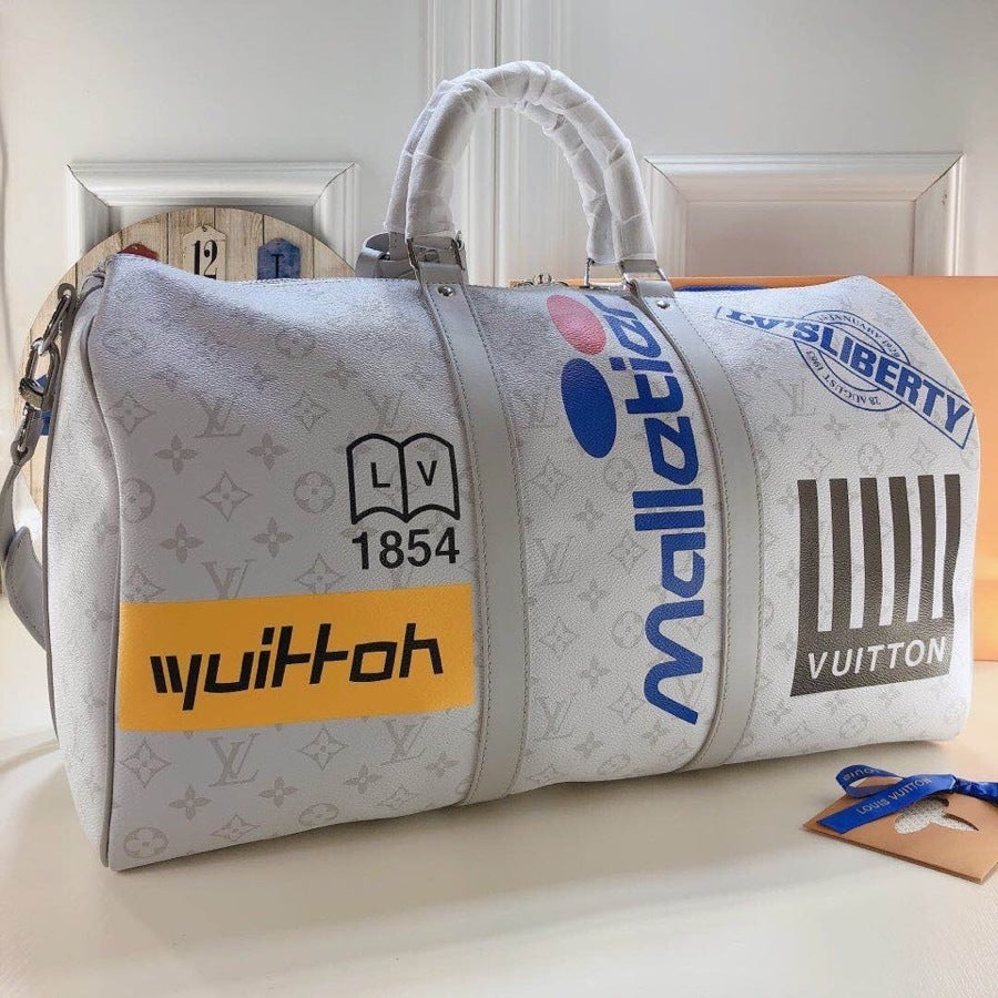 LOUIS VUITTON Monogram Logo Keepall Bandouliere 50 White