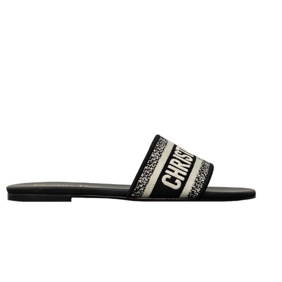 Chinelo Christian Dior Dway em algodão bordado preto