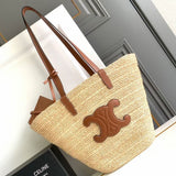 Bolsa CELINE Medium supple panier in raffia and calfskin
