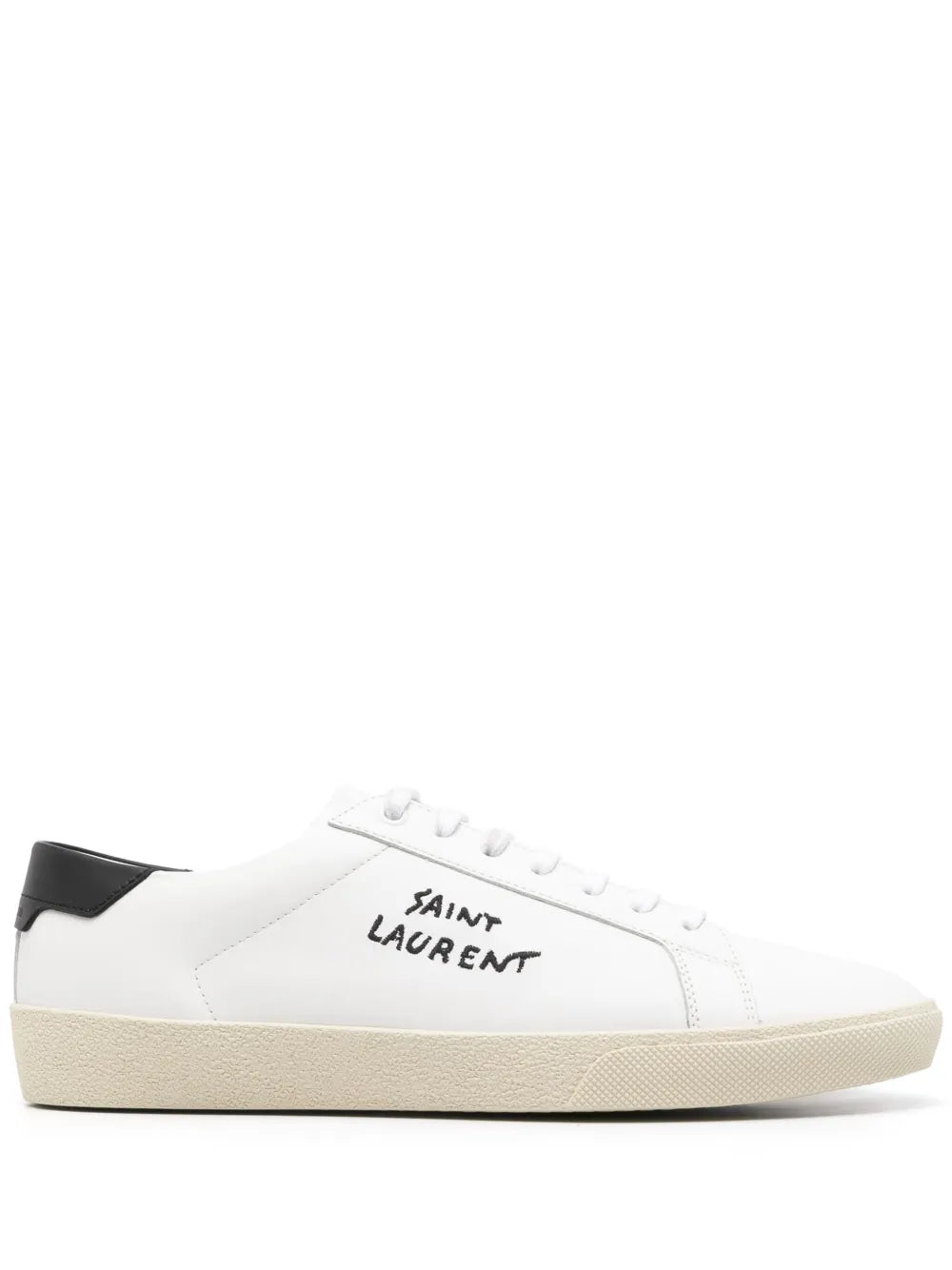 Saint Laurent Court Classic SL/06 bordado em couro branco e preto