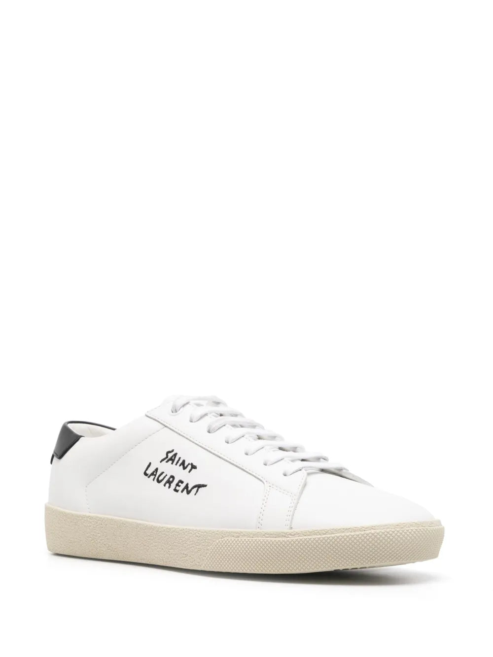 Saint Laurent Court Classic SL/06 bordado em couro branco e preto