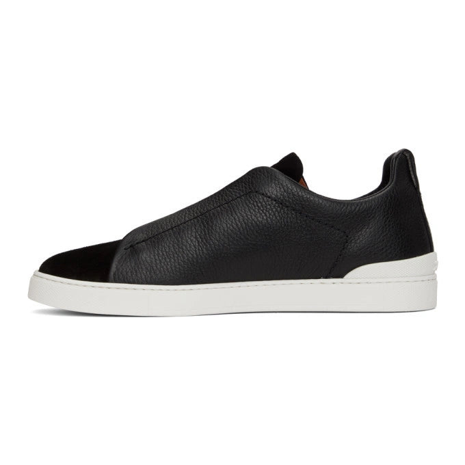 Tênis Zegna Triple Stitch Suede Sneakers Black White