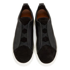 Tênis Zegna Triple Stitch Suede Sneakers Black White (Pronta Entrega) Tamanho 40 e 41