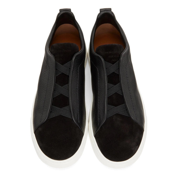 Tênis Zegna Triple Stitch Suede Sneakers Black White