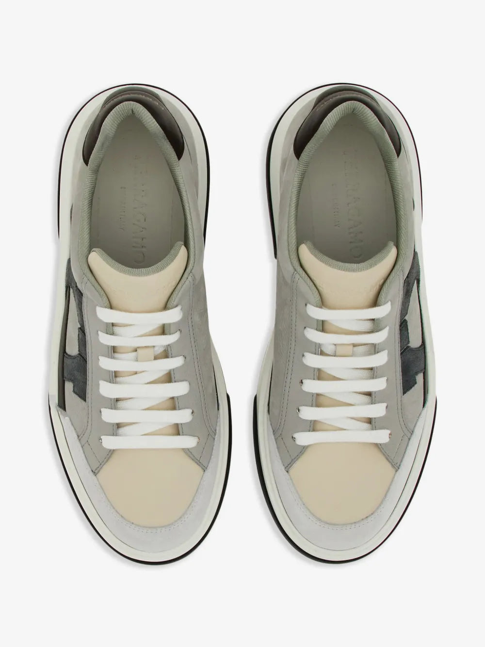 Tênis Ferragamo Gray & Off-White Low Cut Gancini Outline Sneakers