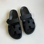 Hermes Chypre Black Flap Sandal Noir