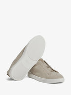 ZEGNA Triple Stitch Sneakers cinza taupe Couro