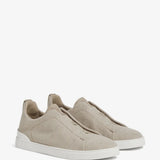 ZEGNA Triple Stitch Sneakers cinza taupe Couro
