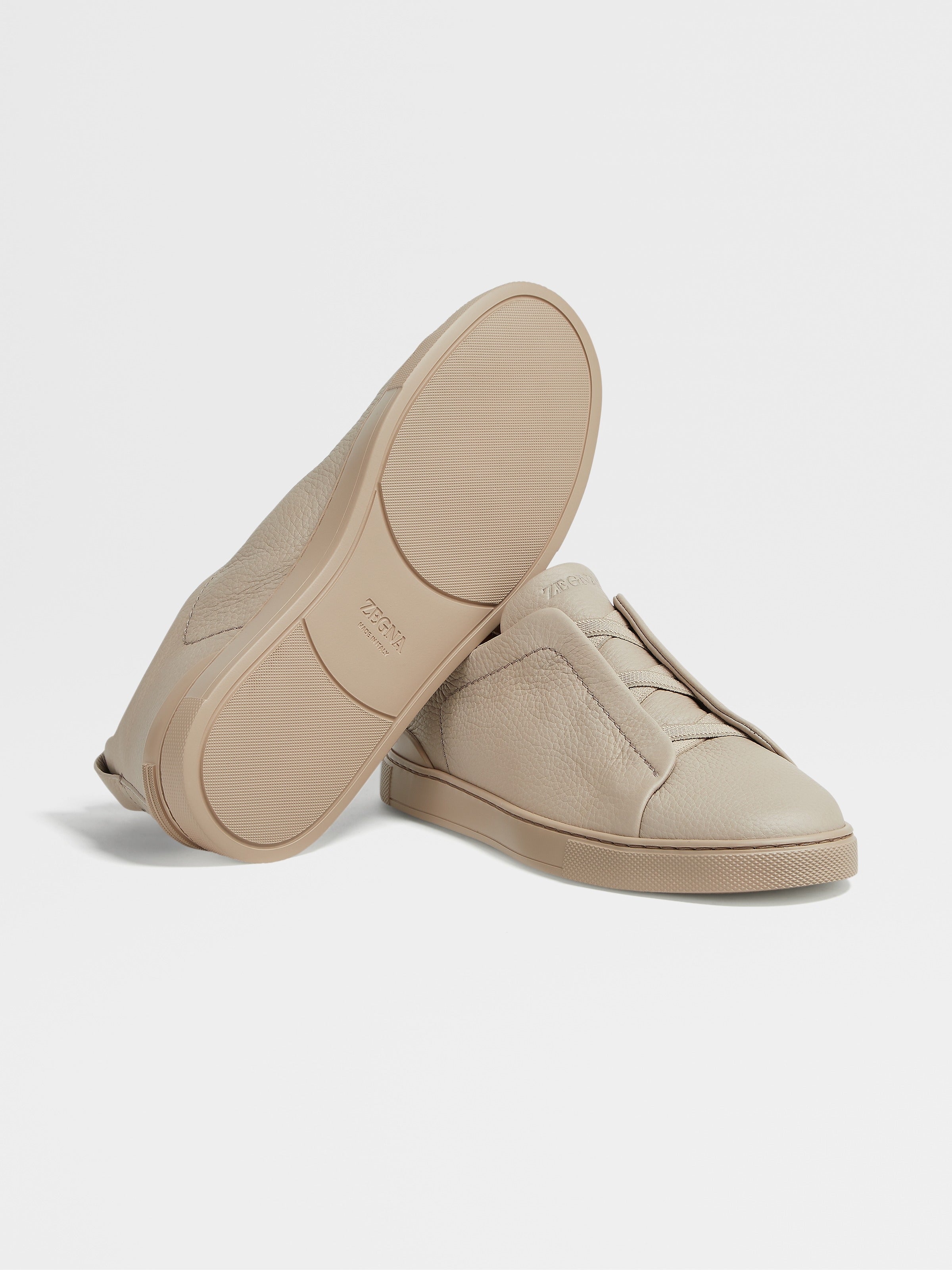 Tênis Zegna Beige Deerskin Triple Stitch Sneakers
