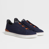 Tênis Casual Zegna Blue Cotton Denim Triple Stitch Sneakers