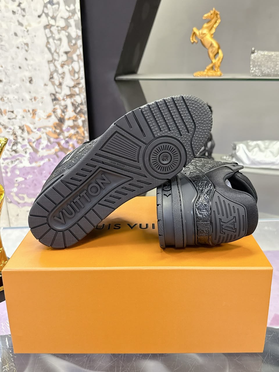 Louis Vuitton Trainer Sneaker Monogram Empreinte Leather Triple Black