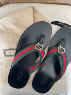 Gucci GG Interlocking Web Thong Flip Black